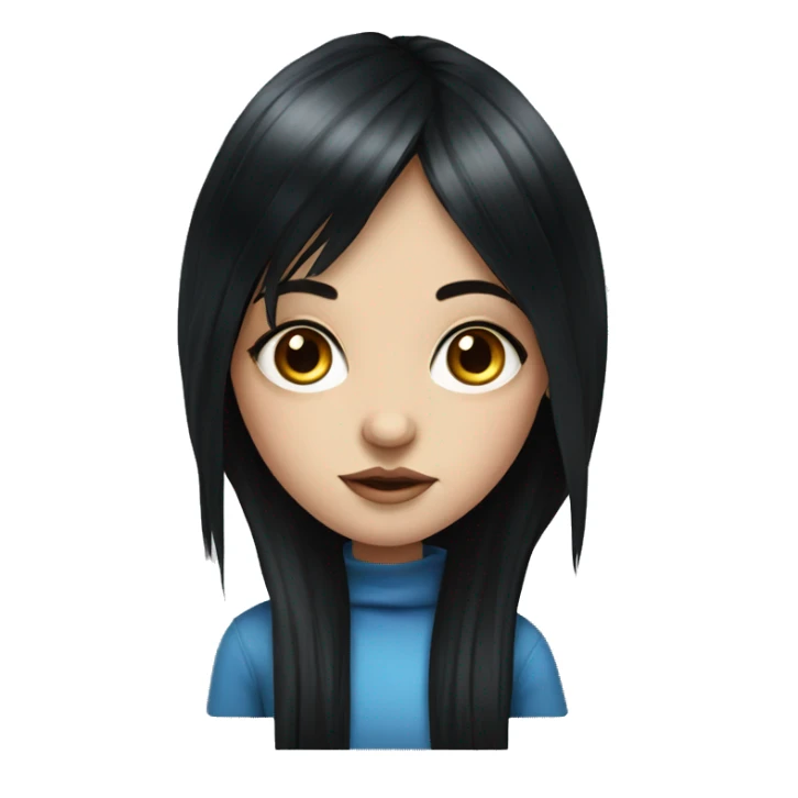 Pretty Hyperrealistic alternative style girl with blue eyes with long black hair and a fringe sticker
