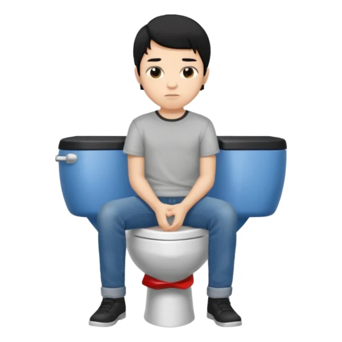 menino tom de pele medio claro com cabelo preto sentado no vaso sanitário quadrado sticker