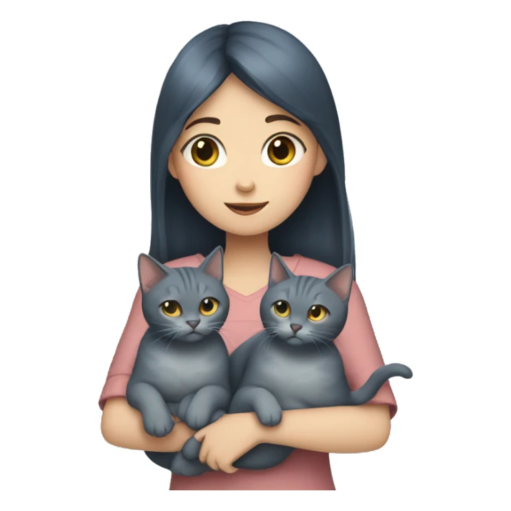 Japanese girl holding Two Russian Blue cats sticker