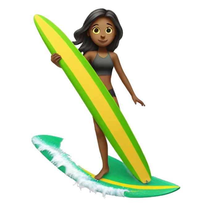 girl surfing green yellow surf board sticker