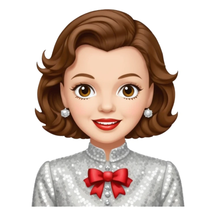 Judy Garland with brown hair, white sequin outfit sticker