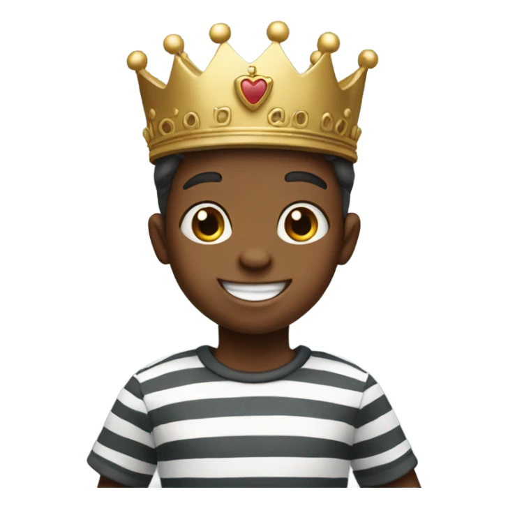 happy boy in striped shirt with a crown  sticker
