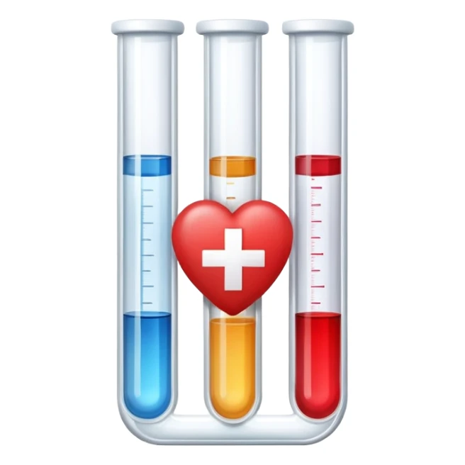 A single symbol representing sexual health clinic with test tubes and subtle heart icon, medical symbol with red cross sticker