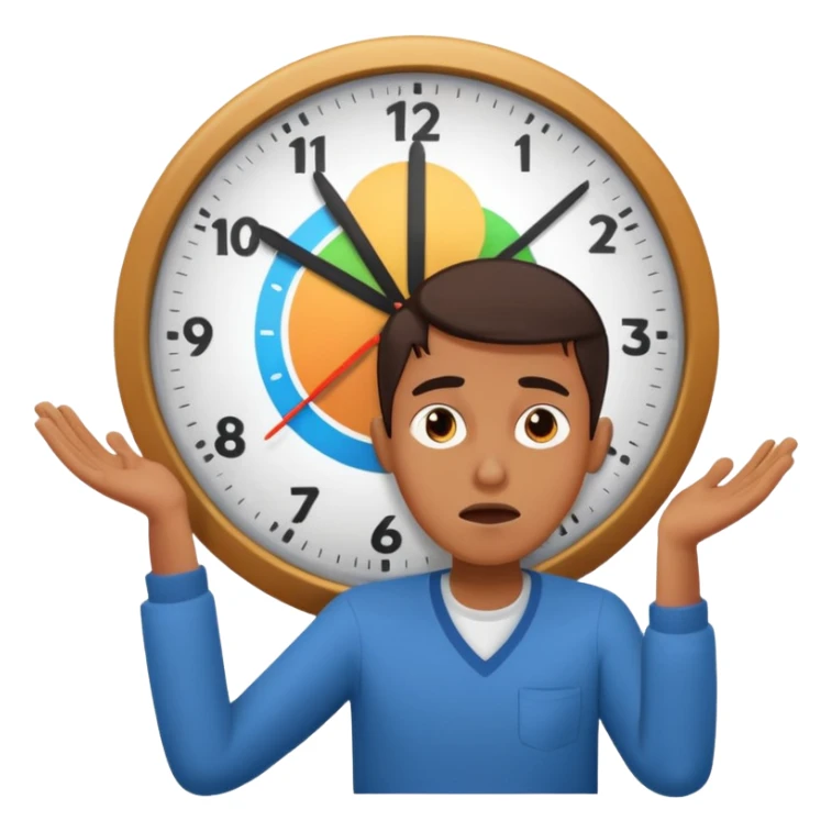 stressed person with clock and unfinished video project, expressive and vibrant sticker