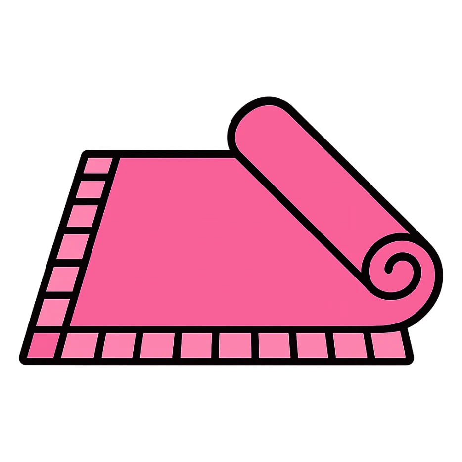 cute pink picnic mat, color icon style, bright pink, clean and modern sticker