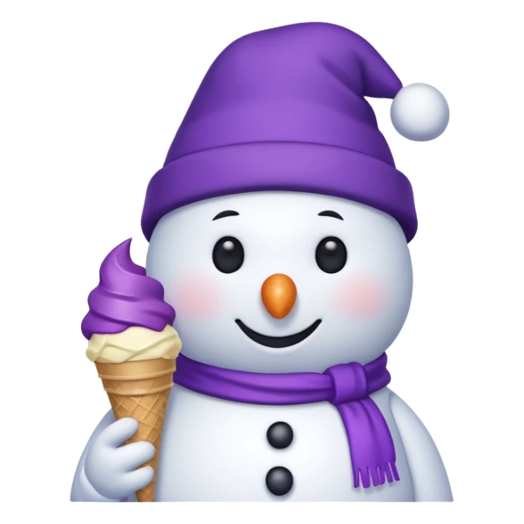 snowman wearing purple cap with ice cream  sticker