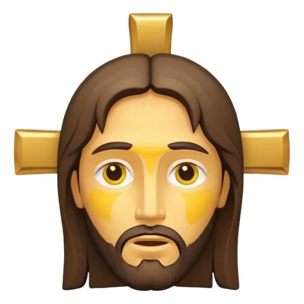simple Christian cross with Jesus Christ on it, simplified, iconic, yellow face, gentle expression sticker