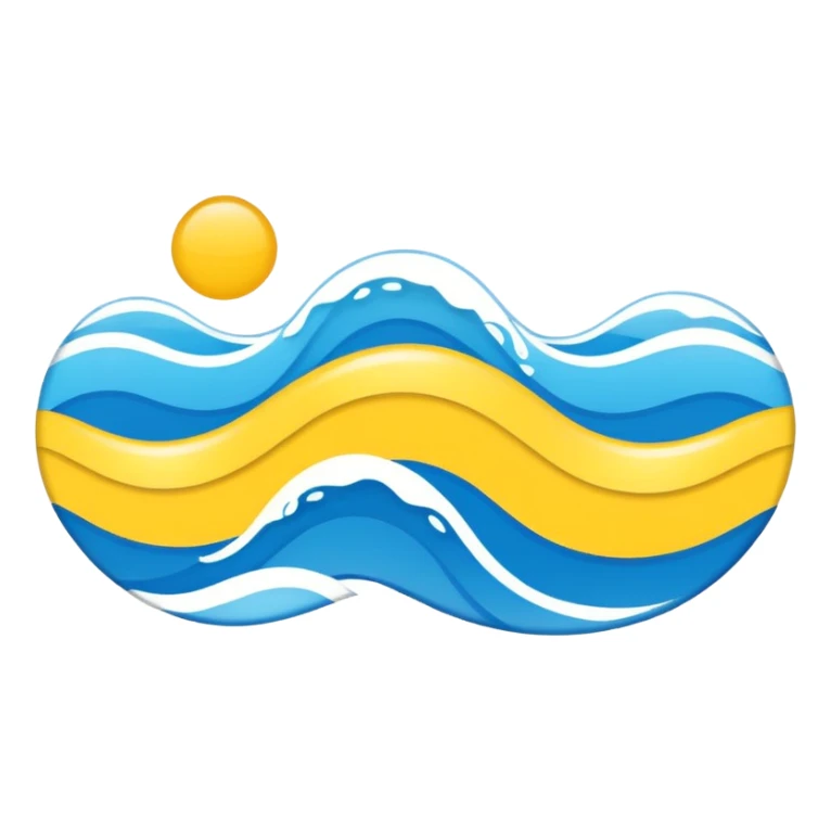 A swimming pool symbol with waves, representing broad sports variety (swimming, gym, classes). Rounded shapes, flat bright colors. sticker