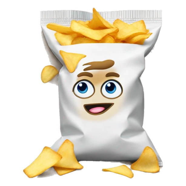 chips bag with declaration andlogo and eyes hands and legs and soes sticker