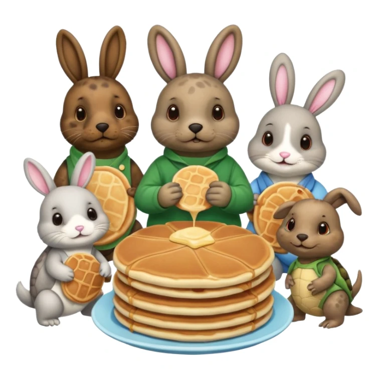 Seal, dog, bunny, turtle all eating pancakes in 1 image together sticker