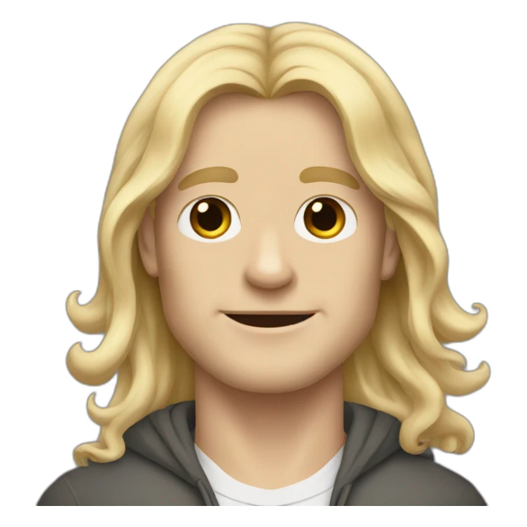 white man with long blonde hair with pug sticker