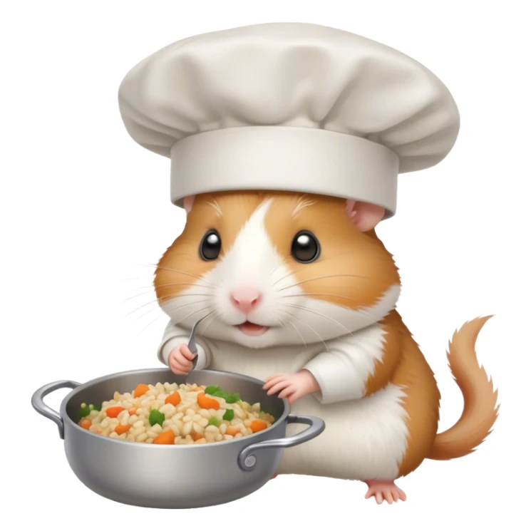 The hamster is cooking pilaf for itself in the kitchen. sticker