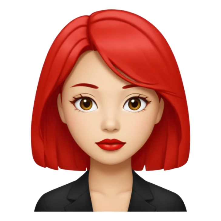 A woman in her 20s with medium hair without bangs, with double eyelids, a round face shape, with a confident look on her face. And her nickname is tomato. sticker