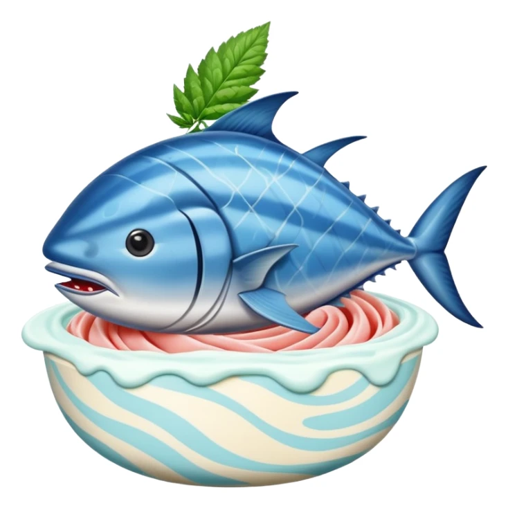 bluefin tuna in a gelato with cannabis leaf sticker