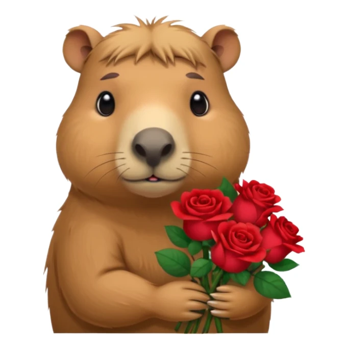 Cute capypara with sad puppy dog eyes holding roses  sticker