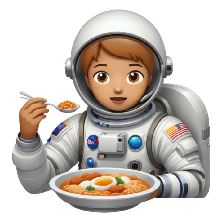 A person in a spacesuit eating Korean food sticker