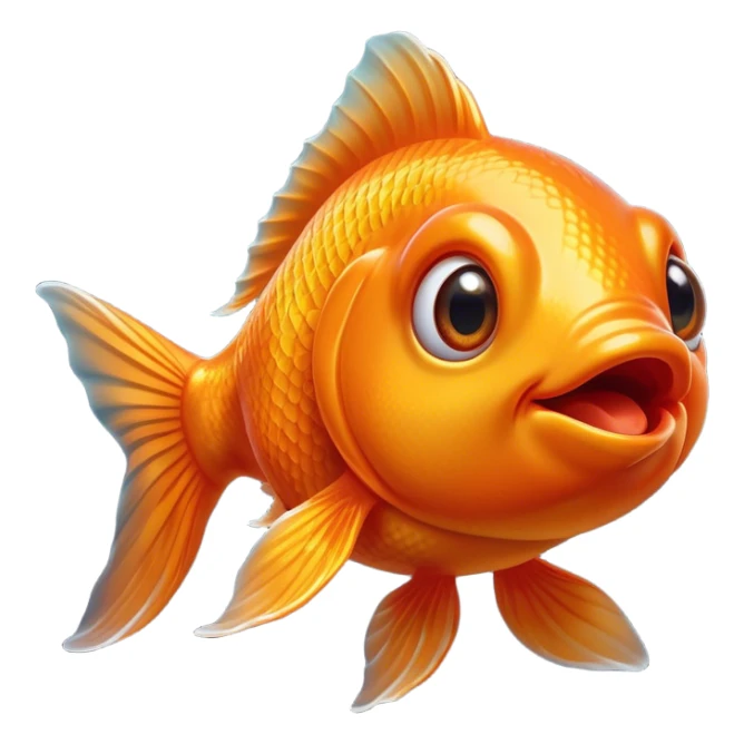 Cinematic Comical Orange Goldfish Portrait Emoji, Head tilted dramatically with an exaggeratedly amused expression, featuring a striking, glossy orange body with lively, fluttering fins, wide, expressive golden eyes filled with playful disbelief, Simplified yet hilariously expressive features, highly detailed, glowing with a slightly sassy glow, high shine, dramatic yet playful, stylized with an air of cheeky mischief, bright and endearing, soft glowing outline, capturing the essence of a spirited and over-the-top goldfish, so meme-worthy it feels like it could side-eye its way into internet fame instantly! sticker