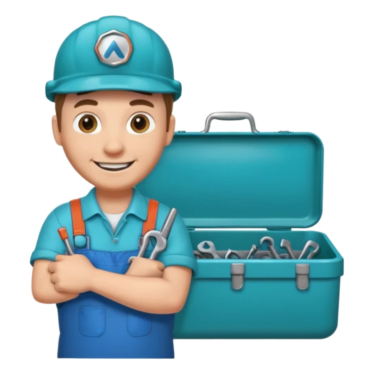 turquoise toolbox for plumber containing plumber and wrench sticker