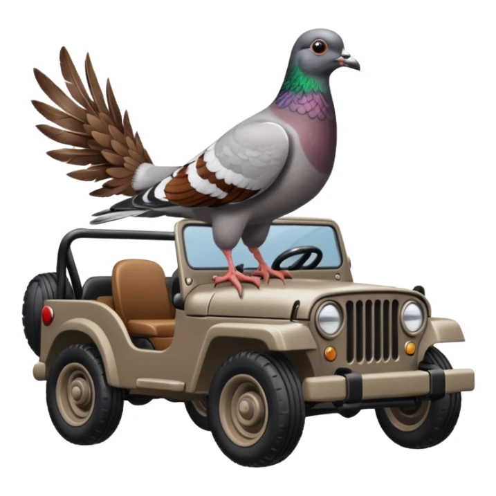 A pigeon is driving a jeep sticker