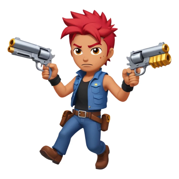 Colt from Brawl Stars, running forward, determined face, dual revolvers, spiky red hair sticker