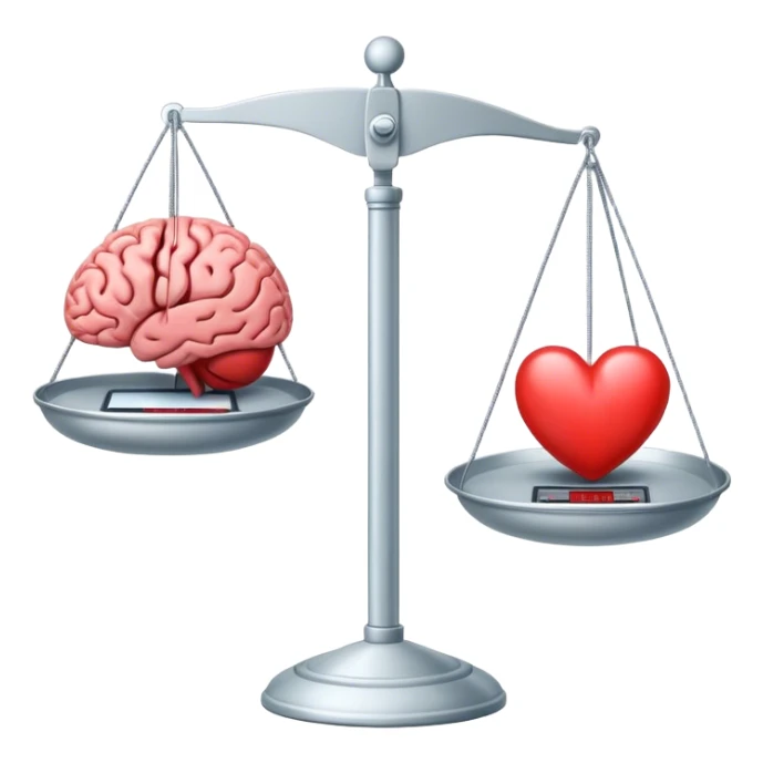 The brain and the heart are on the scale from different sides sticker