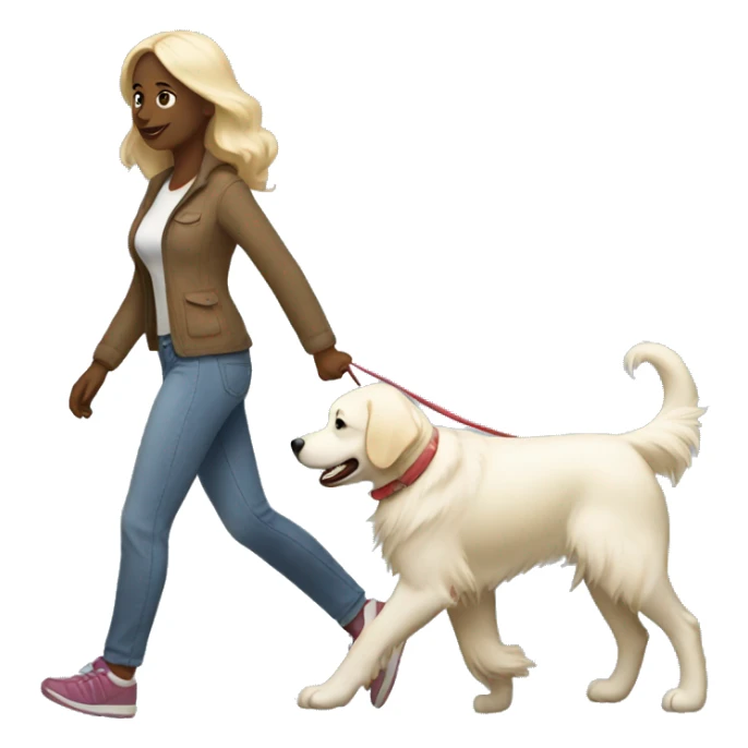 Woman walking a white golden retriever sticker