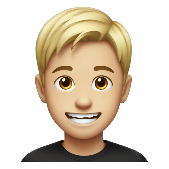 smiling boy in black shirt and a gap in teeth sticker