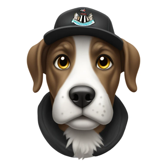 Dog wearing a Newcastle united hat sticker