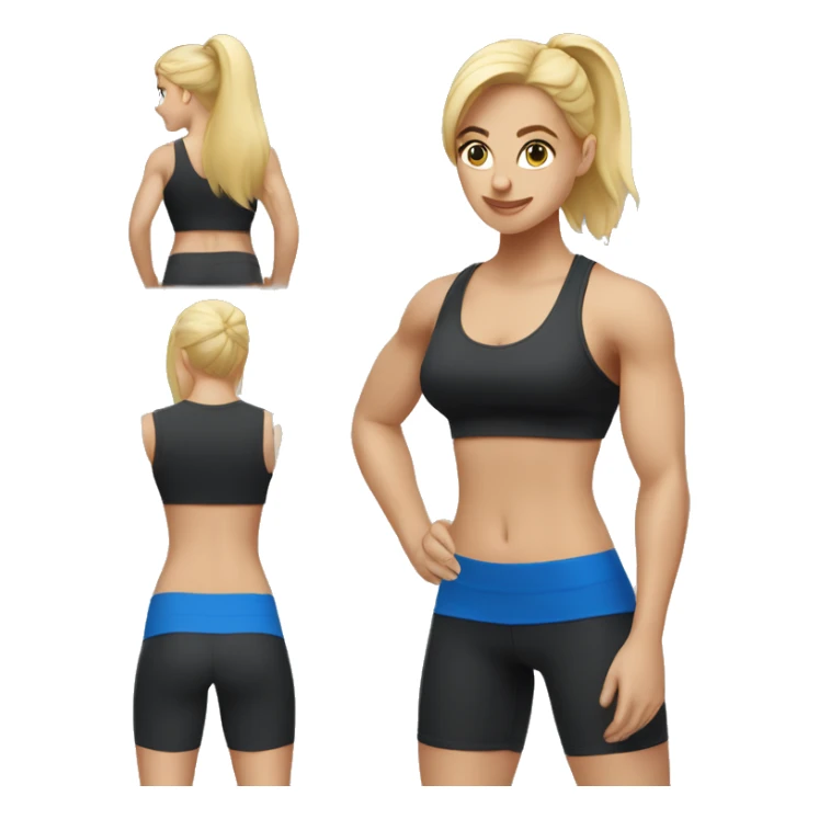 blonde woman working out with a black tank top and a blue shorts sticker
