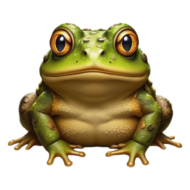 Cinematic Noble Toad Portrait Emoji, Poised and earthy, with a stout, robust build covered in textured, warty skin in warm, natural tones and deep, observant eyes, Simplified yet sharp and sophisticated features, highly detailed, glowing with a soft, natural mossy glow, high shine, intelligent and grounded, stylized with an air of rustic authority, focused and steady, soft glowing outline, capturing the essence of a watchful amphibian guardian that appears ready to leap out of the screen with effortless command! sticker