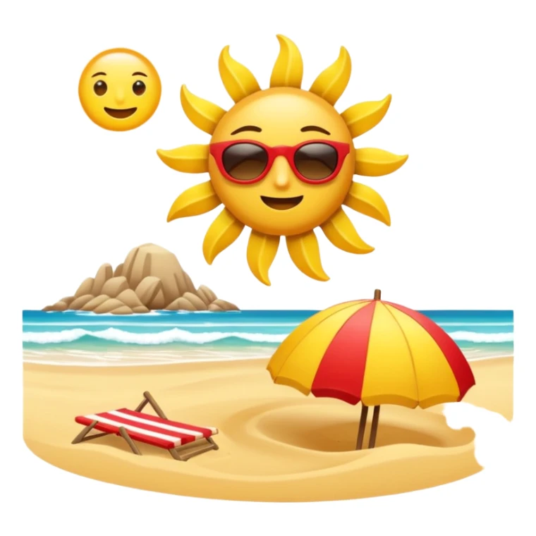 crie uma praia com areia, com sol, e canga na areia sticker