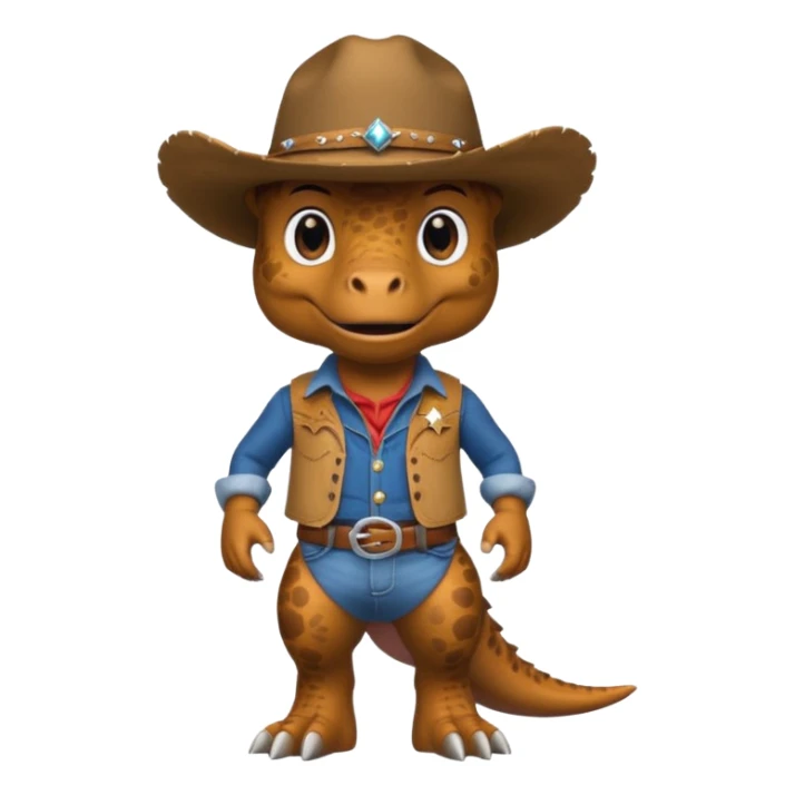 trex dinosaor with cowboy helmet with cowbot clothes sticker