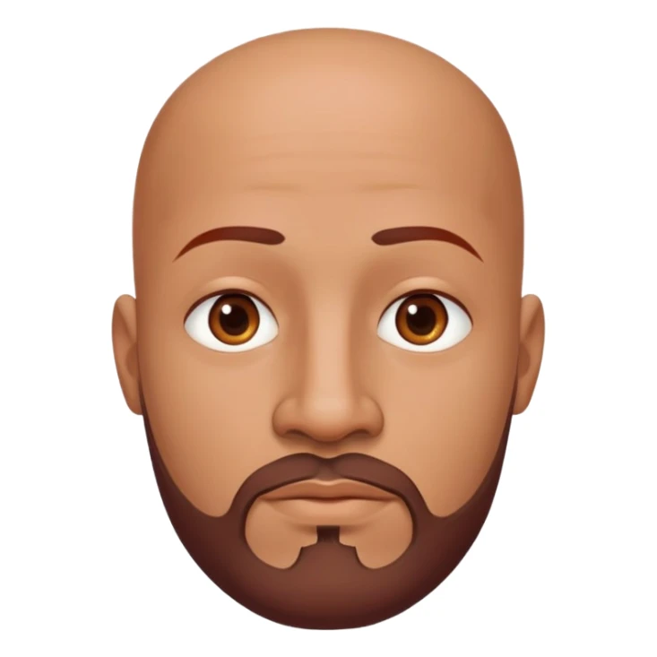 Bald man with oval smooth head, medium-dark reddish skin tone (moreno jambo), indigenous facial features, thin sparse goatee beard on chin, memoji style sticker