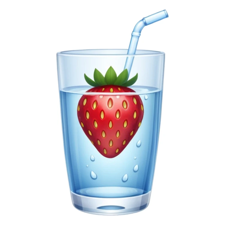 glass of water with strawberry sticker