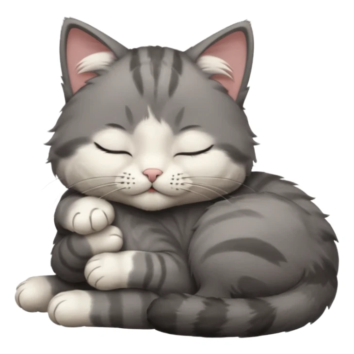 dark grey and white small cat with closed eyes, leaning his head on his paw while leaning on his elbow lying down sticker