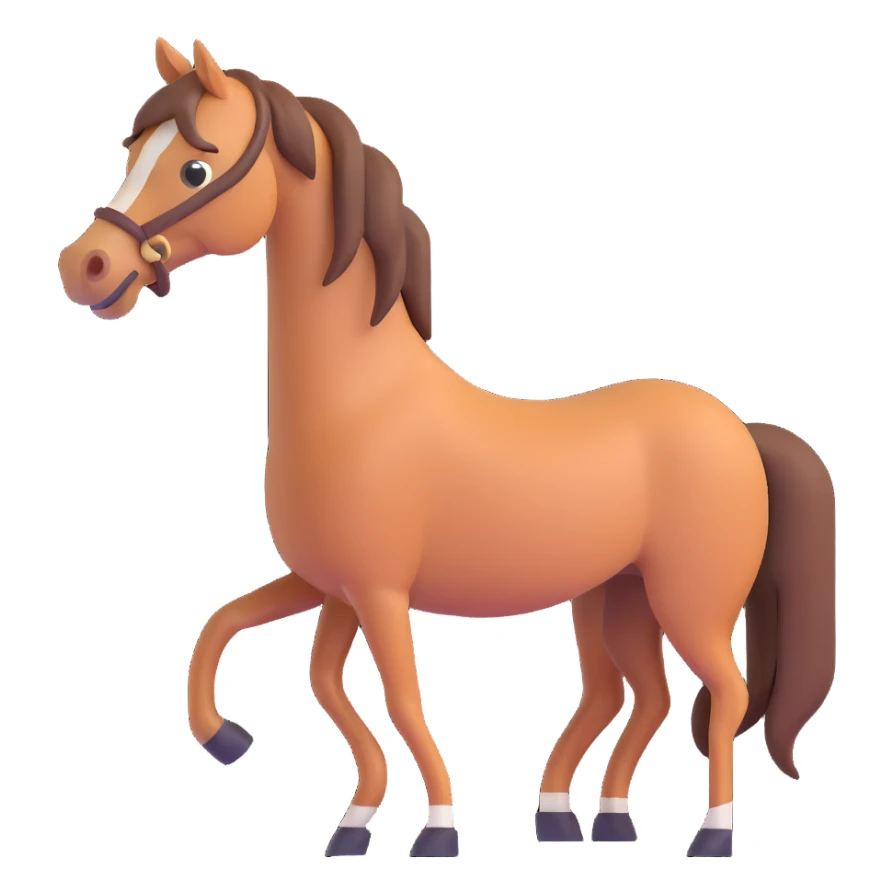 horse standing, isometric view, emoji style, wink sticker