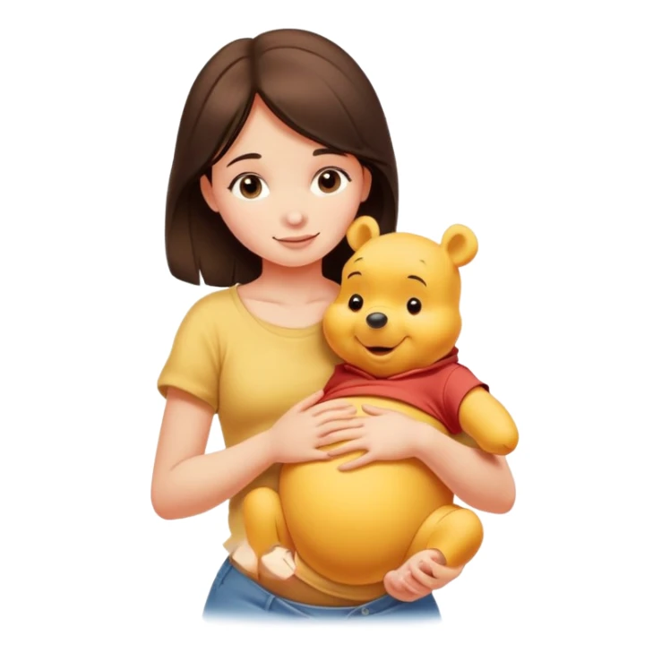 Pretty brunette girl rubbing Winnie the Pooh’s belly sticker