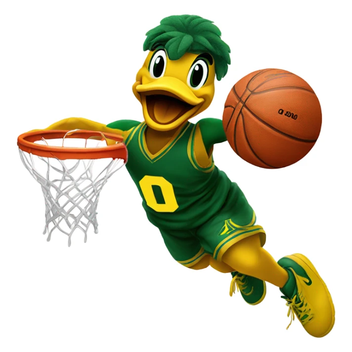 University of Oregon Duck mascot dunking a basketball sticker