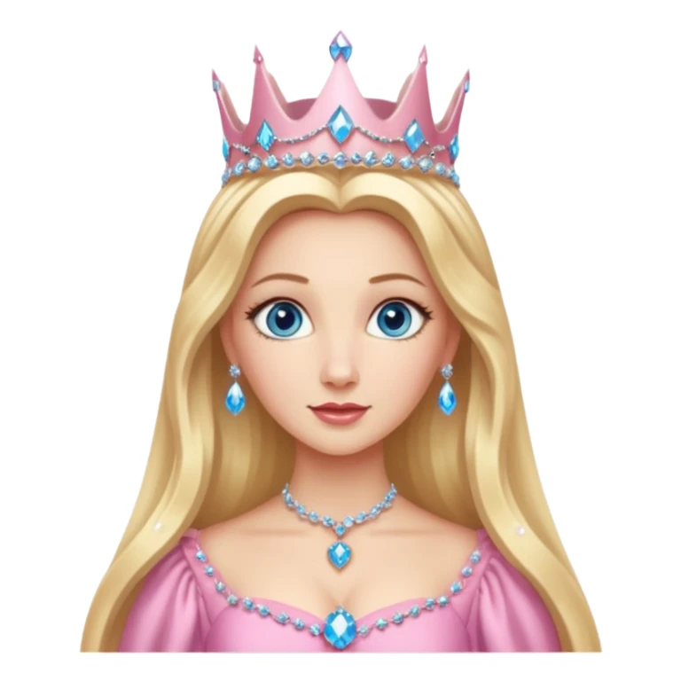 Glinda the Good Witch from The Wizard of Oz with light skin, blue eyes, long blonde hair, pink outfit and crown sticker