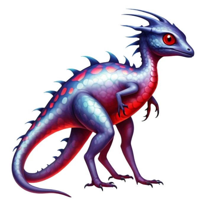 a translucent white with black belly and red eyes iridescent ethereal tropical edgy vernid-fionbri-creature with splash patterns full body sticker