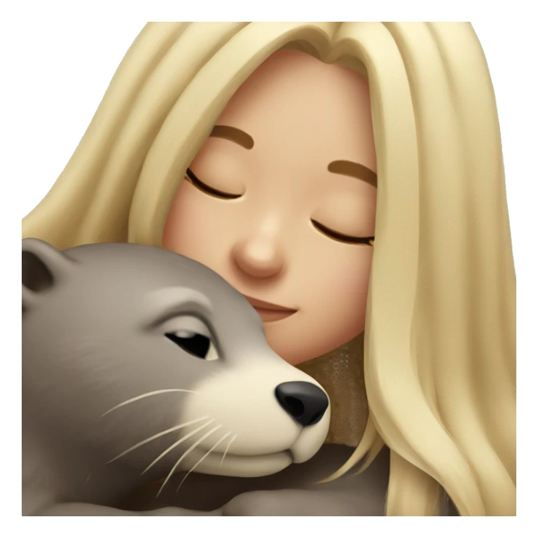 Blonde long haired woman cuddling an otter sticker