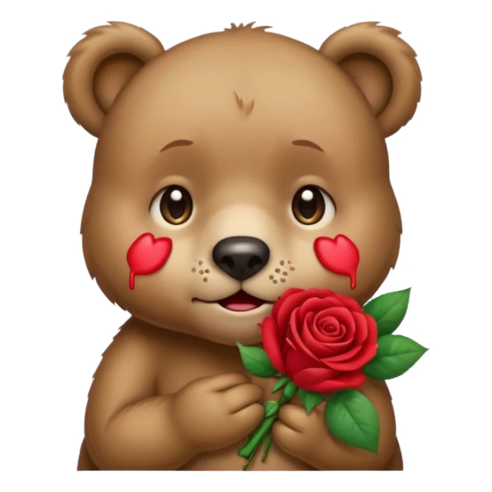 Cute bear with crying  eyes holding roses with this emoji expression  sticker