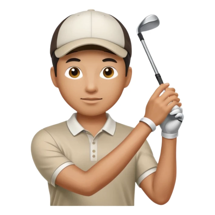 Asian male golfer upper body holding a golf ball sticker