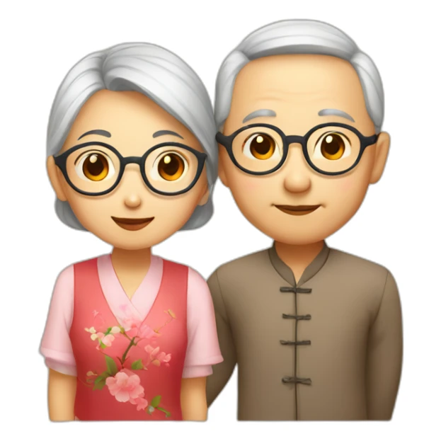 Old Chinese couples wear glasses kissing each other sticker
