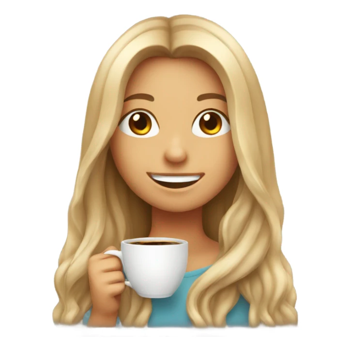 smiling girl long hair with coffee cup sticker