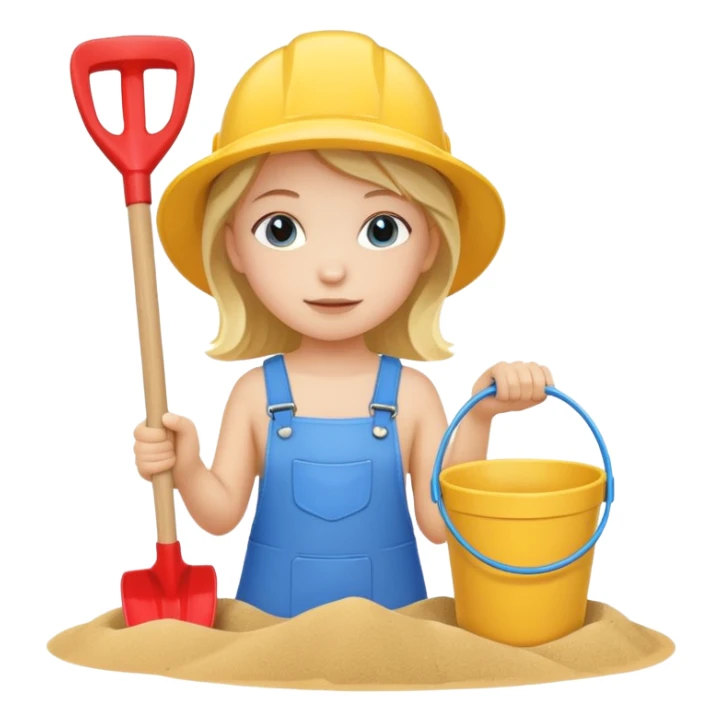 kid girl with toy sand bucket and shovel sticker