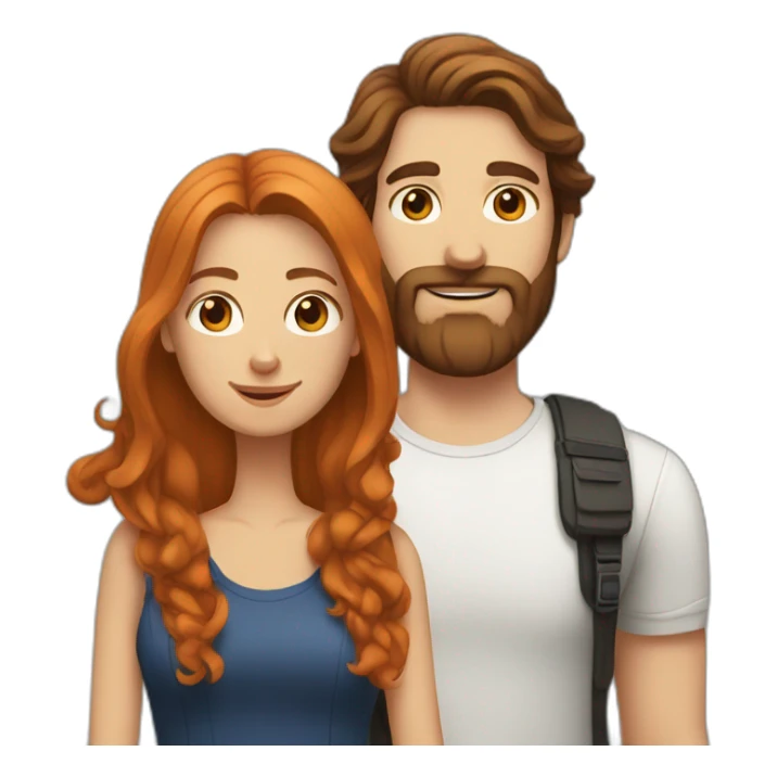Bearded white man with dark hair and girlfriend with long ginger hair sticker