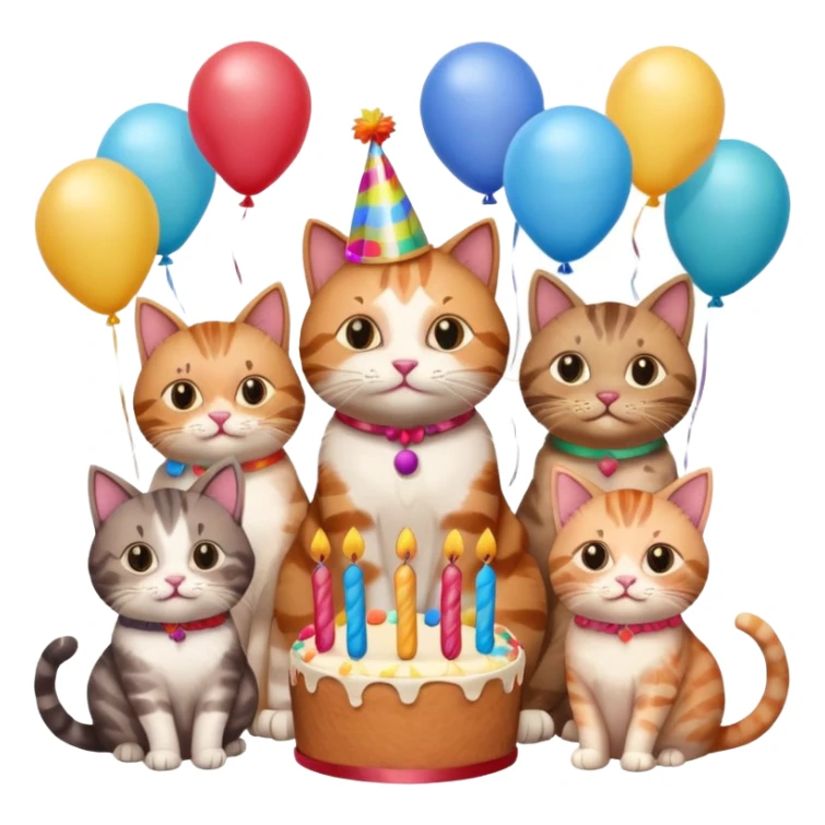 3 cats and a kitten at a birthday party sticker