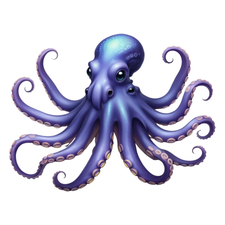 Cinematic Noble Octopus Portrait Emoji, Poised and enigmatic, with a fluid, amorphous body of iridescent, softly tinted skin and eight gracefully undulating arms adorned with delicate suckers, deep, observant eyes reflecting the mysteries of the deep, Simplified yet sharp and sophisticated features, highly detailed, glowing with a soft, oceanic luminescence, high shine, intelligent and mysterious, stylized with an air of deep-sea elegance, focused and fluid, soft glowing outline, capturing the essence of a watchful marine guardian that appears ready to drift out of the screen with effortless authority! sticker