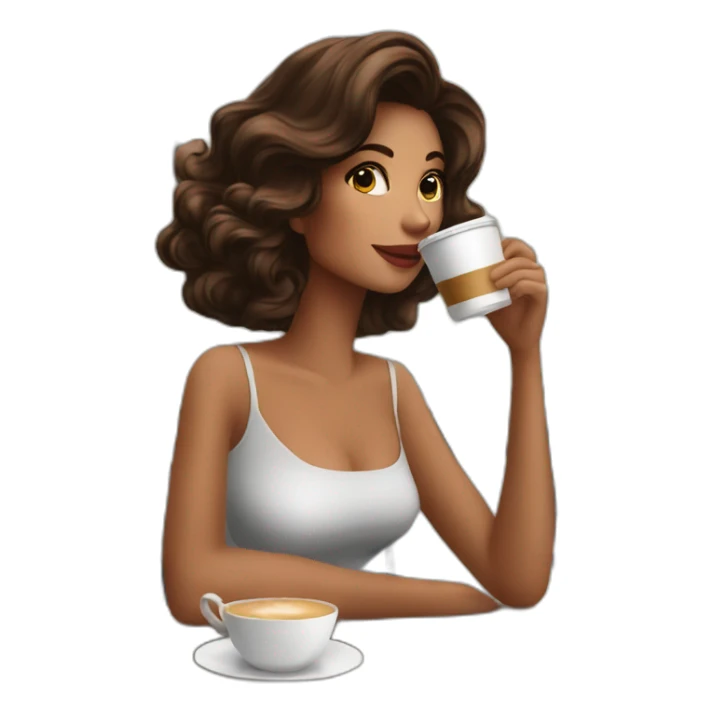 A beautiful brunette influencer drinking coffee and eating a croissant in a French bistro  sticker